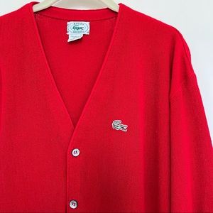 Izod Lacoste Red  Cardigan Button Front Made in USA Men's Size L Orlon Acrylic